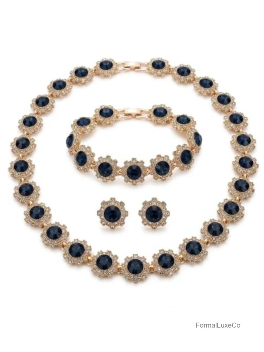 Vintage 3-Piece Faux Gemstone Necklace Earring Bracelet Set for Wedding Prom